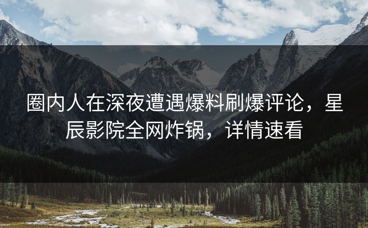 圈内人在深夜遭遇爆料刷爆评论，星辰影院全网炸锅，详情速看