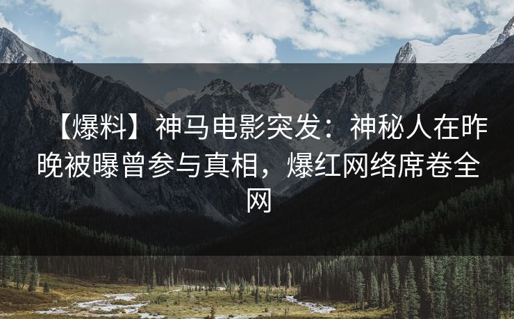 【爆料】神马电影突发：神秘人在昨晚被曝曾参与真相，爆红网络席卷全网
