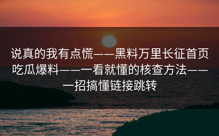 说真的我有点慌——黑料万里长征首页吃瓜爆料——一看就懂的核查方法——一招搞懂链接跳转